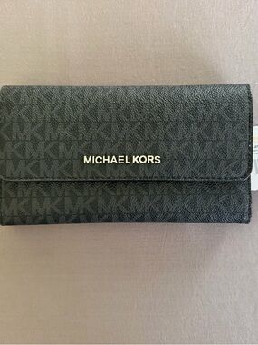 Michael Kors Black Signature Continental Wallet with Silver Logo